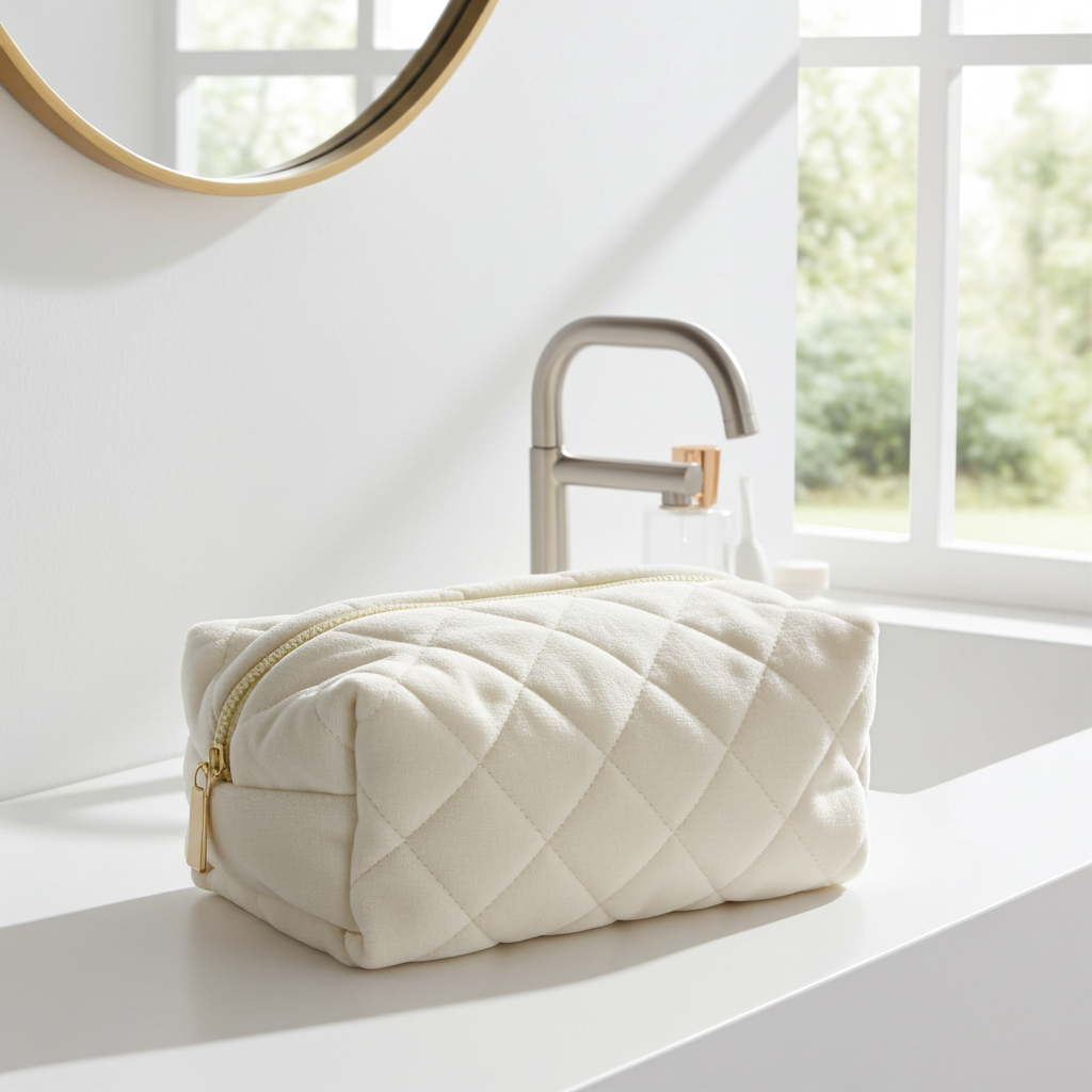 Kosmetiktasche – Sanftes Gelb mit Blumenmuster innen – 24 cm